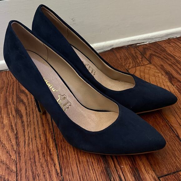 Blue Suede Stiletto Pumps Size 8 Almond Toe 4in Heel Leather Insole Corpcore - Picture 6 of 16